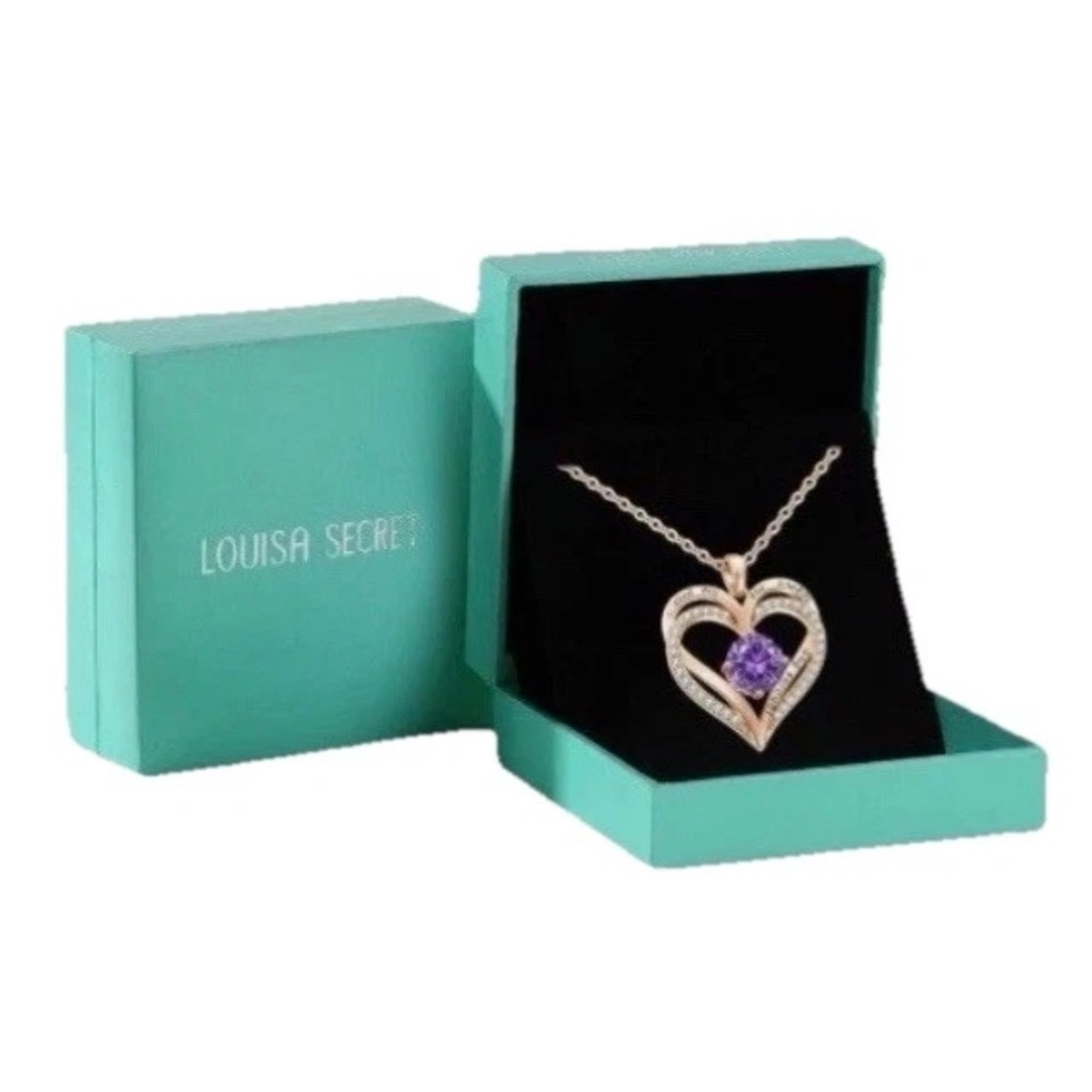 Louisa Secret Love Heart Amethyst Birthstone Necklace Chain Aquarius    February